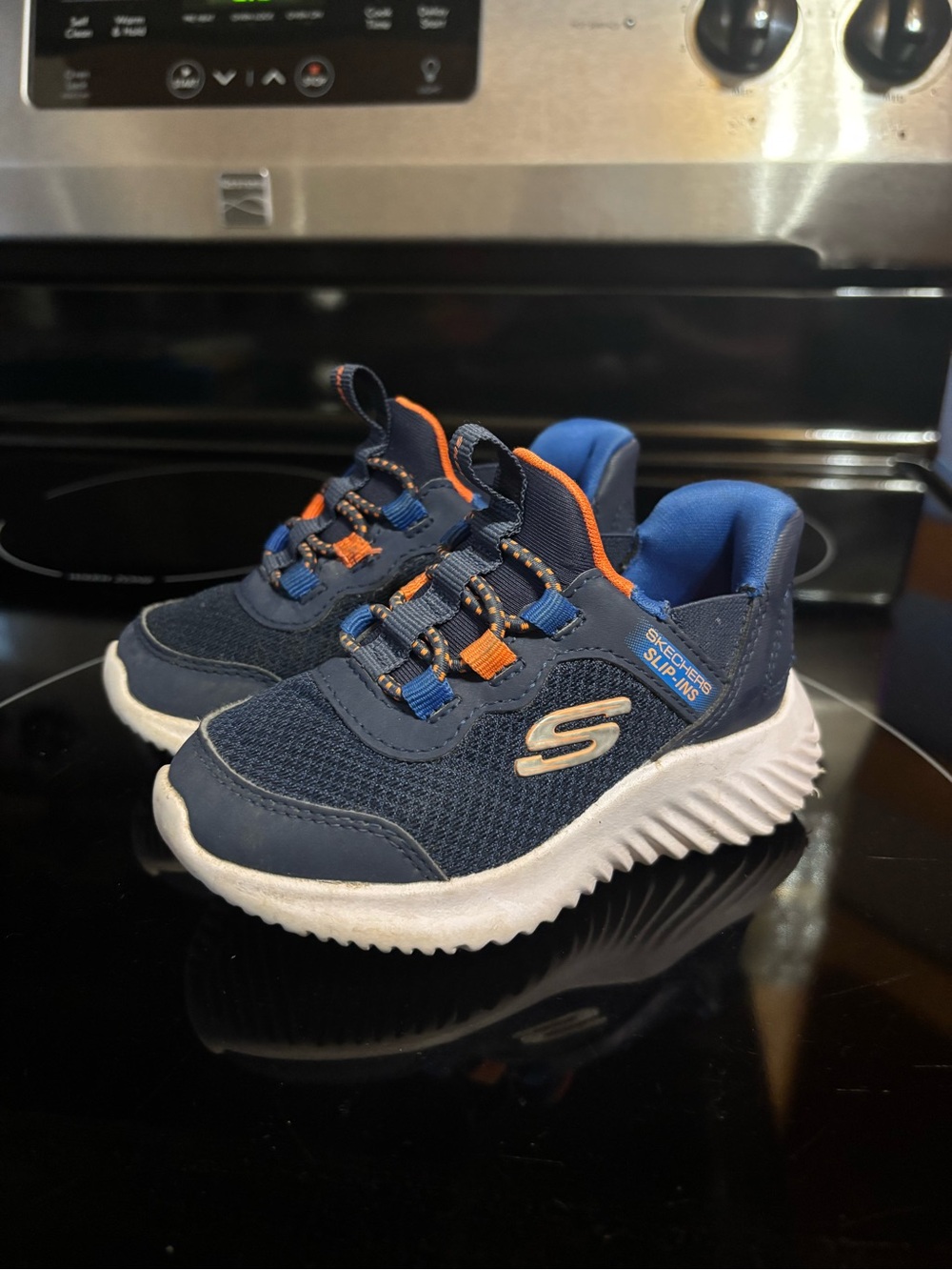 Skechers Toddler Boys Navy and Orange Slip-On Sneakers